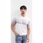 Summer New Light Mature Short Sleeve Knitted Sweater Men and women Gradient Color Block Stripe