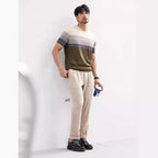 Summer New Light Mature Short Sleeve Knitted Sweater Men and women Gradient Color Block Stripe