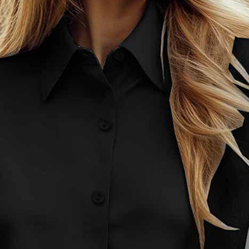 Plus Size Women's Solid Color Lapel Long Sleeve Shirt, Classic Button-Down Blouse For Office And Formal Wear