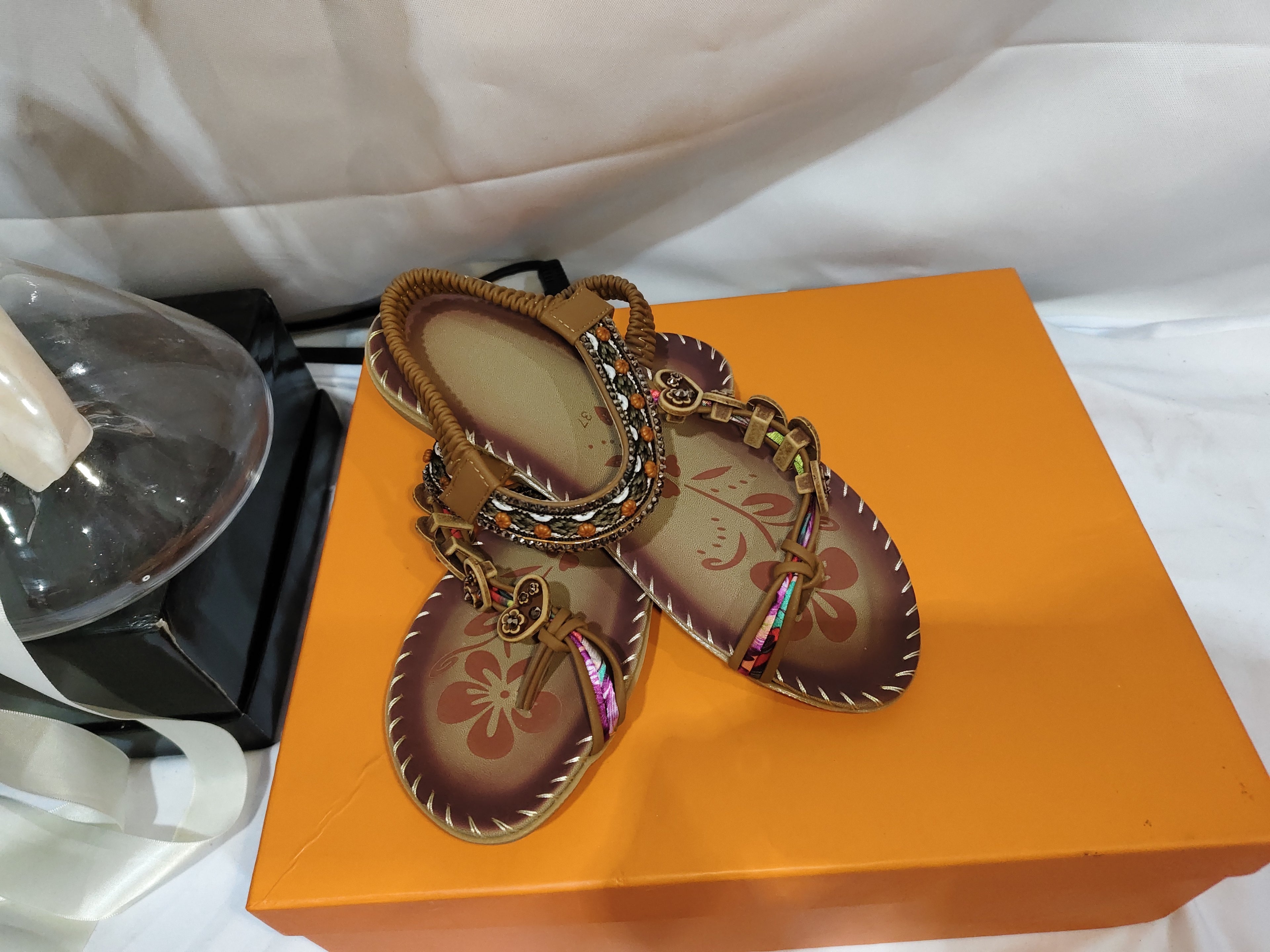 Bohemian Thong Sandals Summer Fashion Flowers Flat Beach Shoes For Women