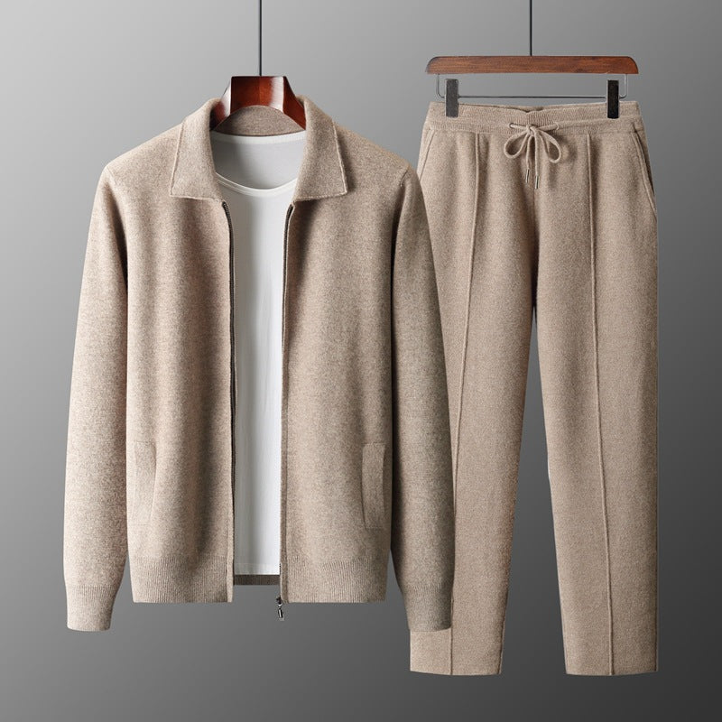 Men's Loose Lapels Thickened Oversized Knit Cardigan Suit
