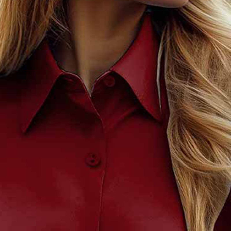 Plus Size Women's Solid Color Lapel Long Sleeve Shirt, Classic Button-Down Blouse For Office And Formal Wear