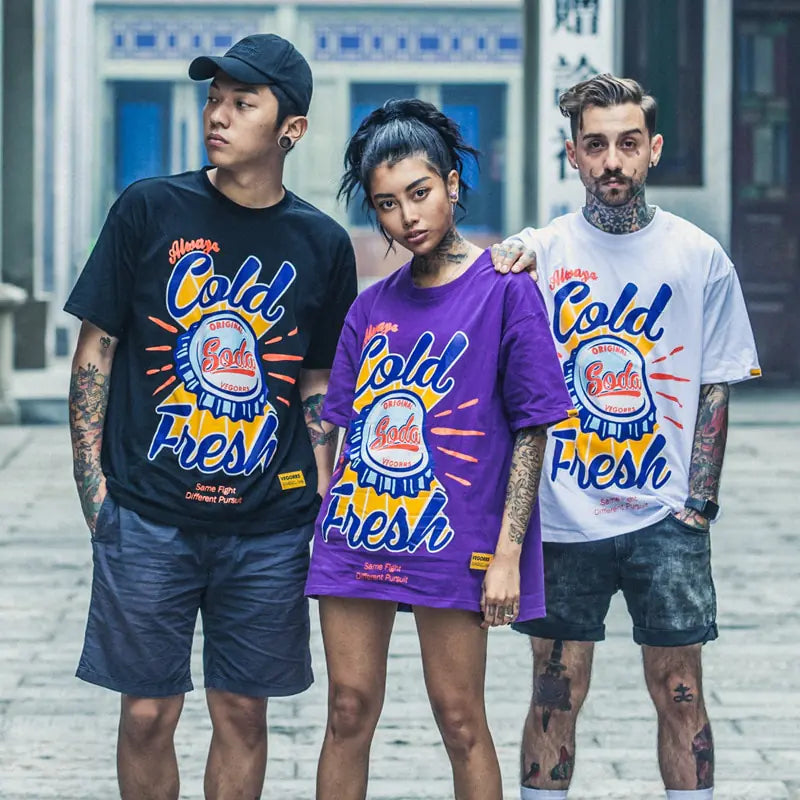 Printed Short Sleeve Streetwear Couple Tee - Gold